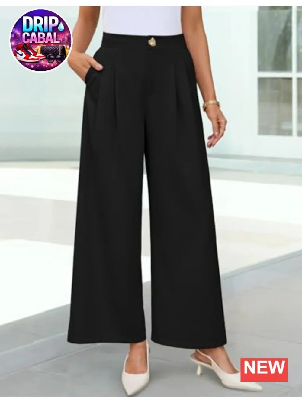 High Waisted Wide Leg Dress Pants for Women | Pleated Front Palazzo Work